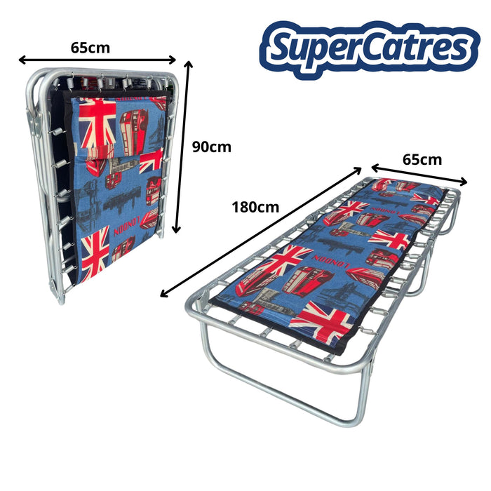 Dimensiones del catre acojinado con colchoneta de 2 cm - 180 x 67 x 34 cm.