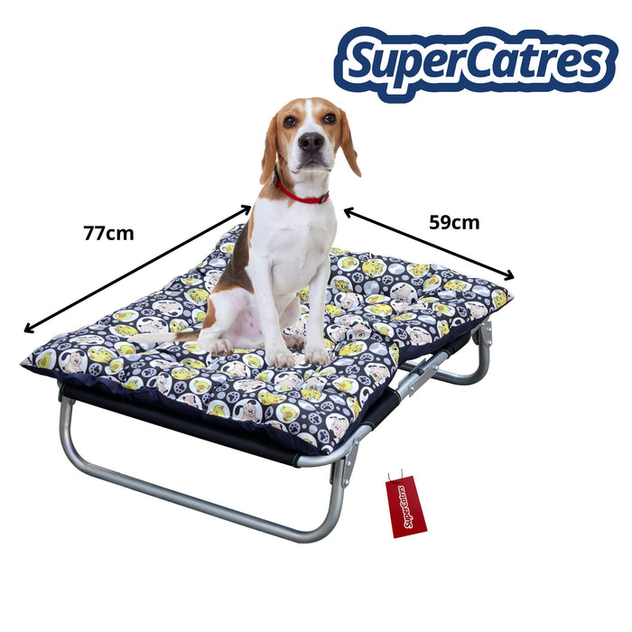 Catre Mediano para Mascotas con medidas detalladas y diseño plegable.