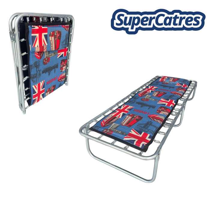 Catre plegable con colchoneta de 2 cm y marca SuperCatres - fácil de almacenar.