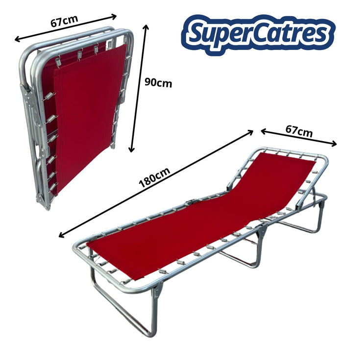 Catre plegable con lona transpirable y estructura reforzada.