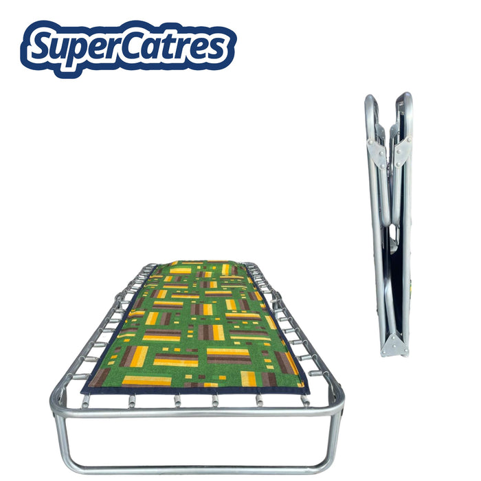 Catre plegable XL con colchoneta integrada y marca SuperCatres - diseño compacto y cómodo.