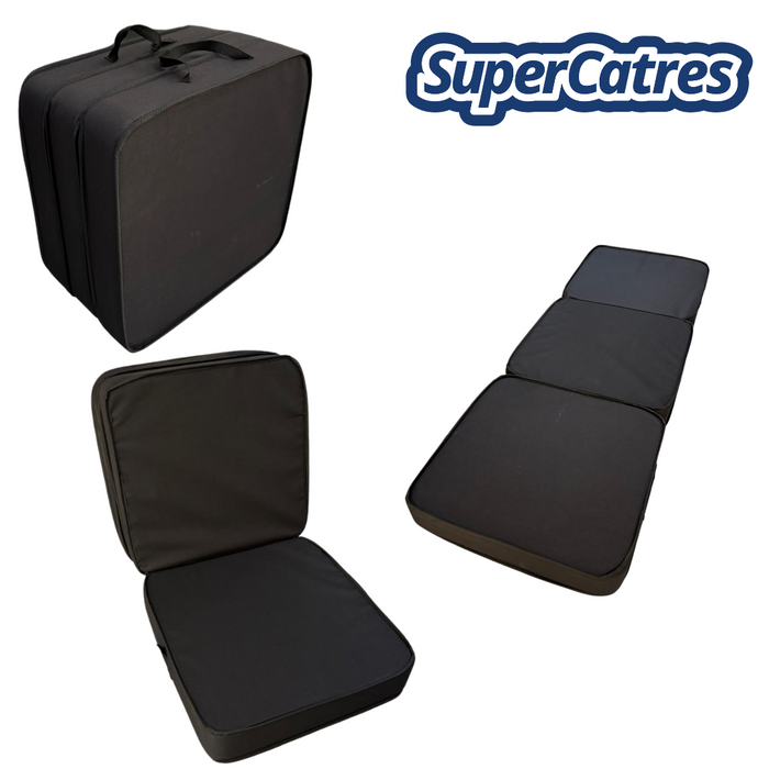 Colchón seccionado de 3 cuerpos, ideal para descanso temporal o de emergencia.

