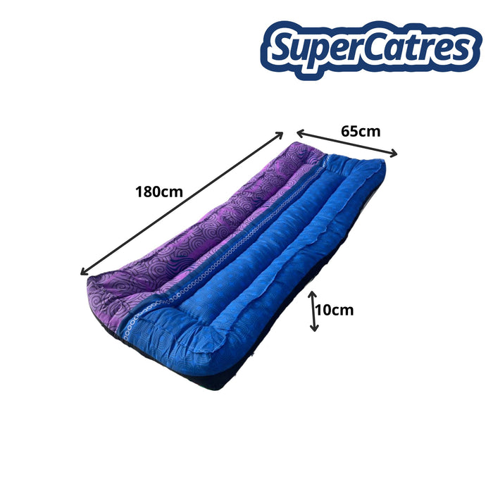 Colchoneta de 10 cm con medidas detalladas, ideal para descanso prolongado.