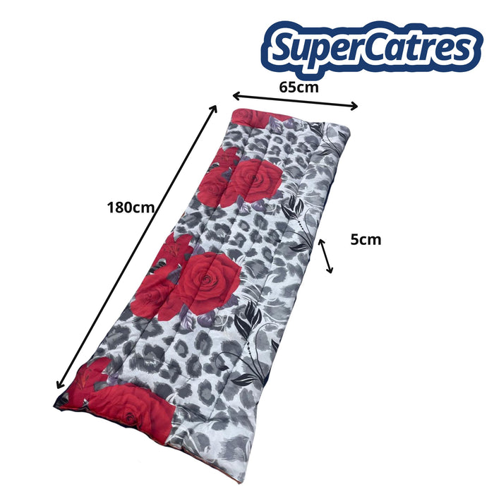 Colchoneta de Borra 5 cm con medidas detalladas, ideal para descanso.